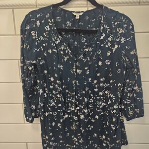 Sonoma Teal Floral Pintuck Tunic